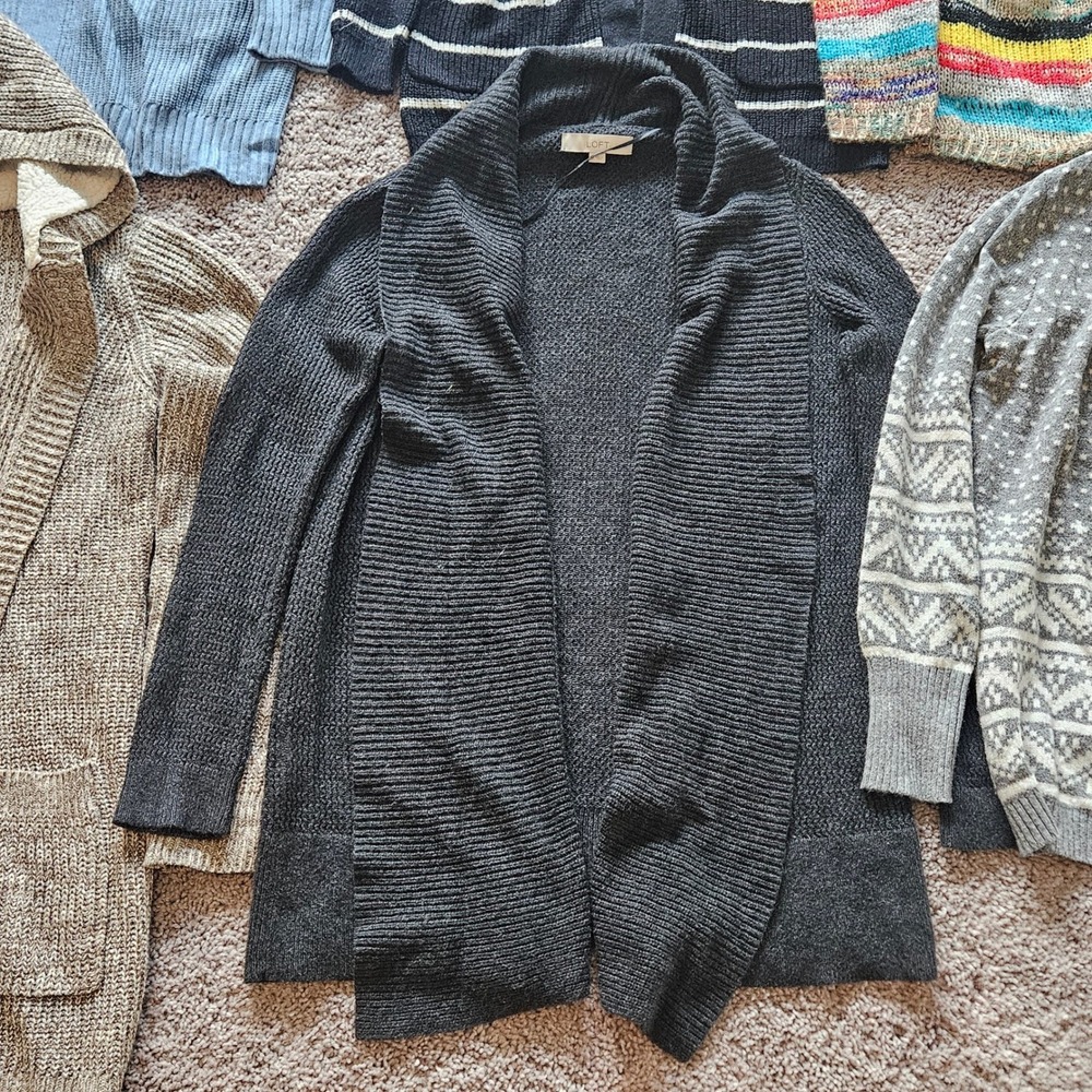 Womens Cardigan Sweater Lot of 6 Women Size M Open Front Chunky Knit Pockets - Picture 9 of 9